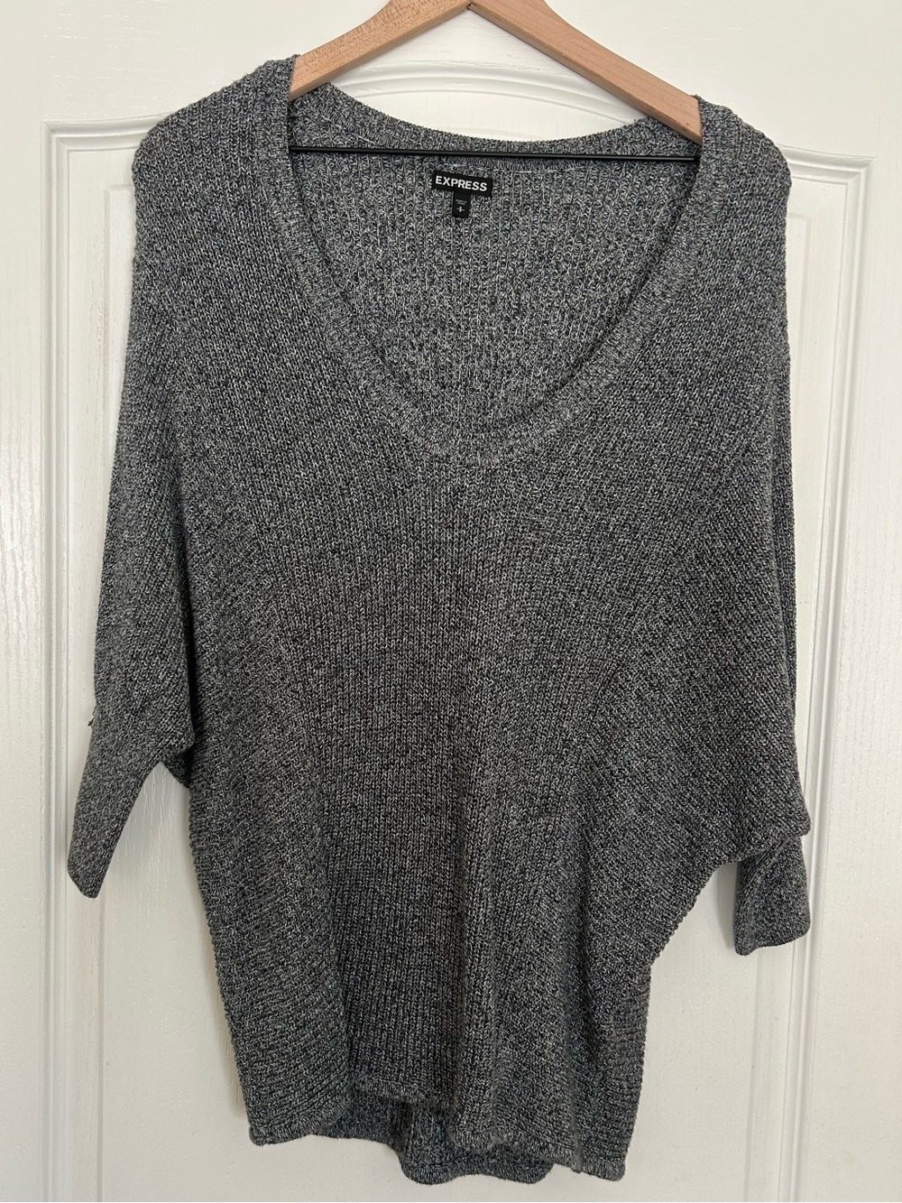 Express Gray Marled V-Neck Sweater